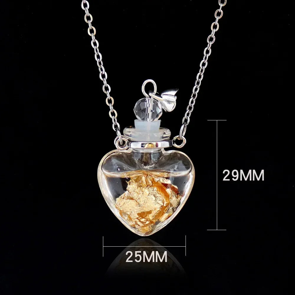 Fashion Crystal Aromatherapy Necklace Goldleaf Glass Pendant