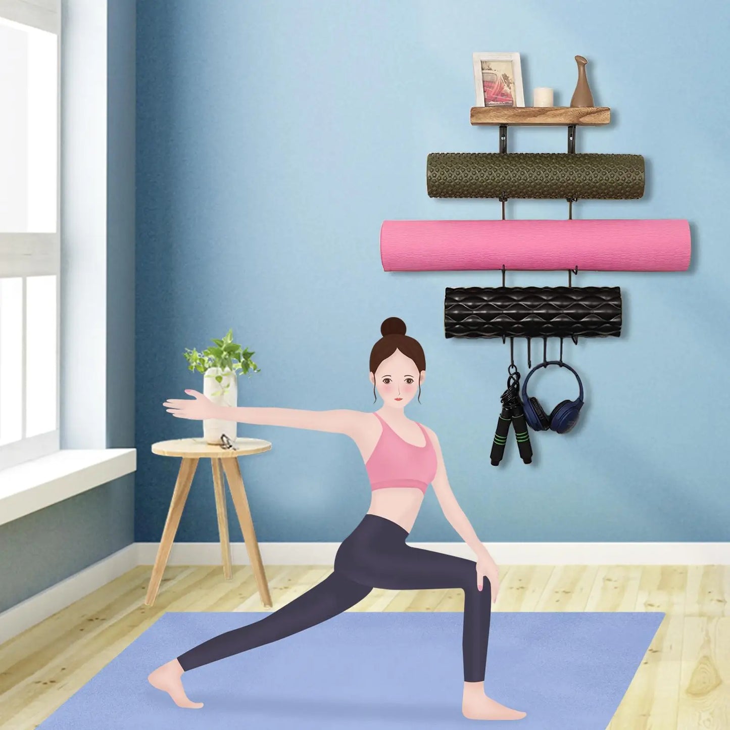 1Set Yoga Mat Holder Accessories Wall Mount Organizer Storage Decor Foam Roller and Towel Storage Rack