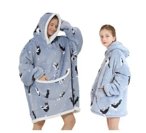 Comemore Winter Cow Cat Hoodie Oversize Plush Comfort Wear