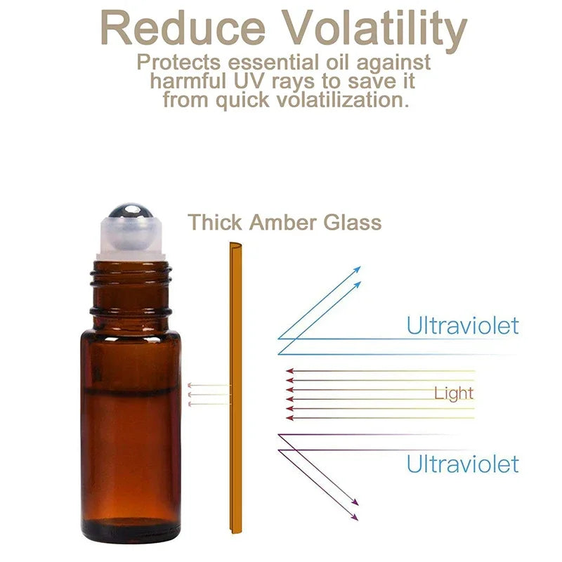 10PCS Amber Glass Roll On Bottles for Essential Oils