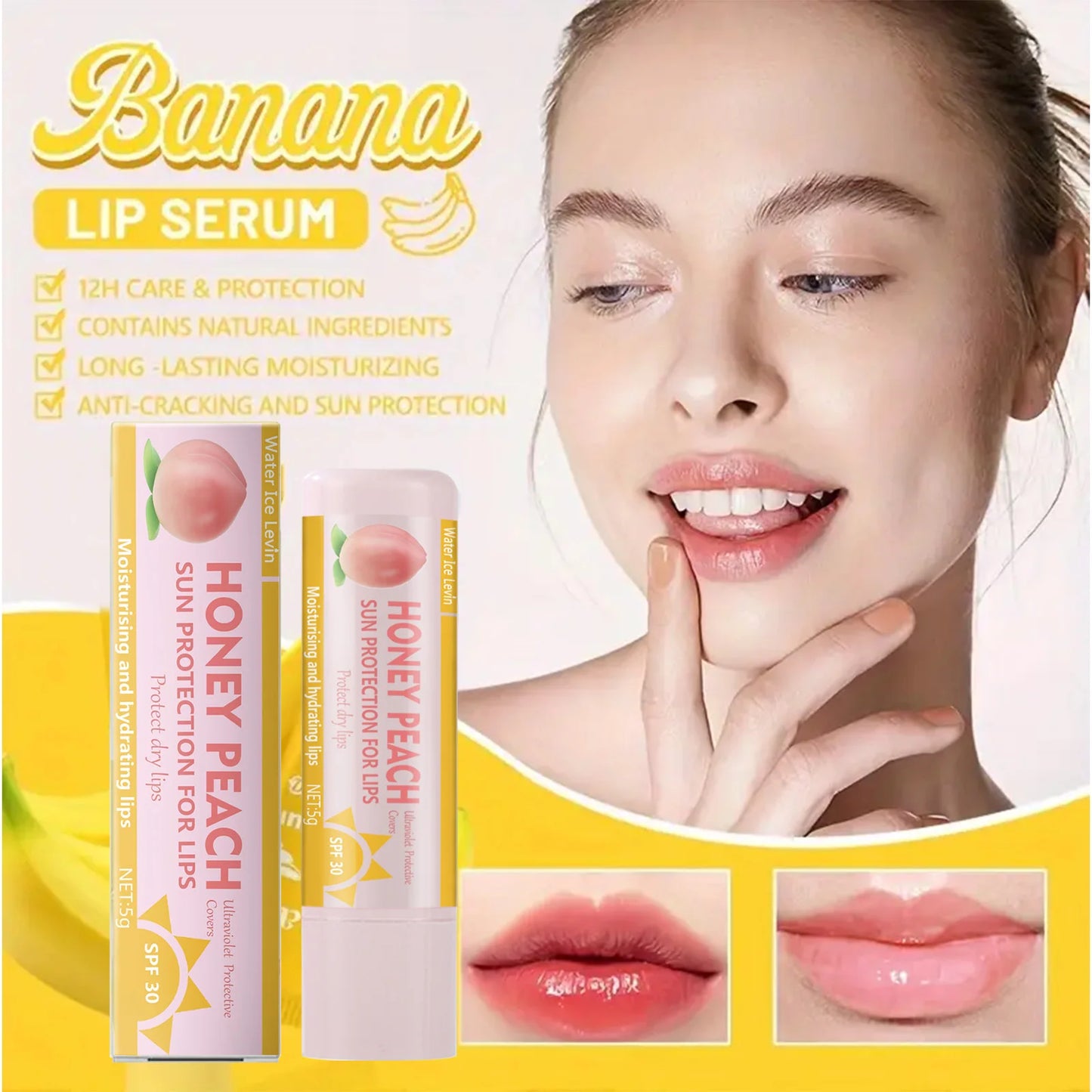 Peach and Banana Sunscreen Lip Balm SPF 30 for Moisturized Lips