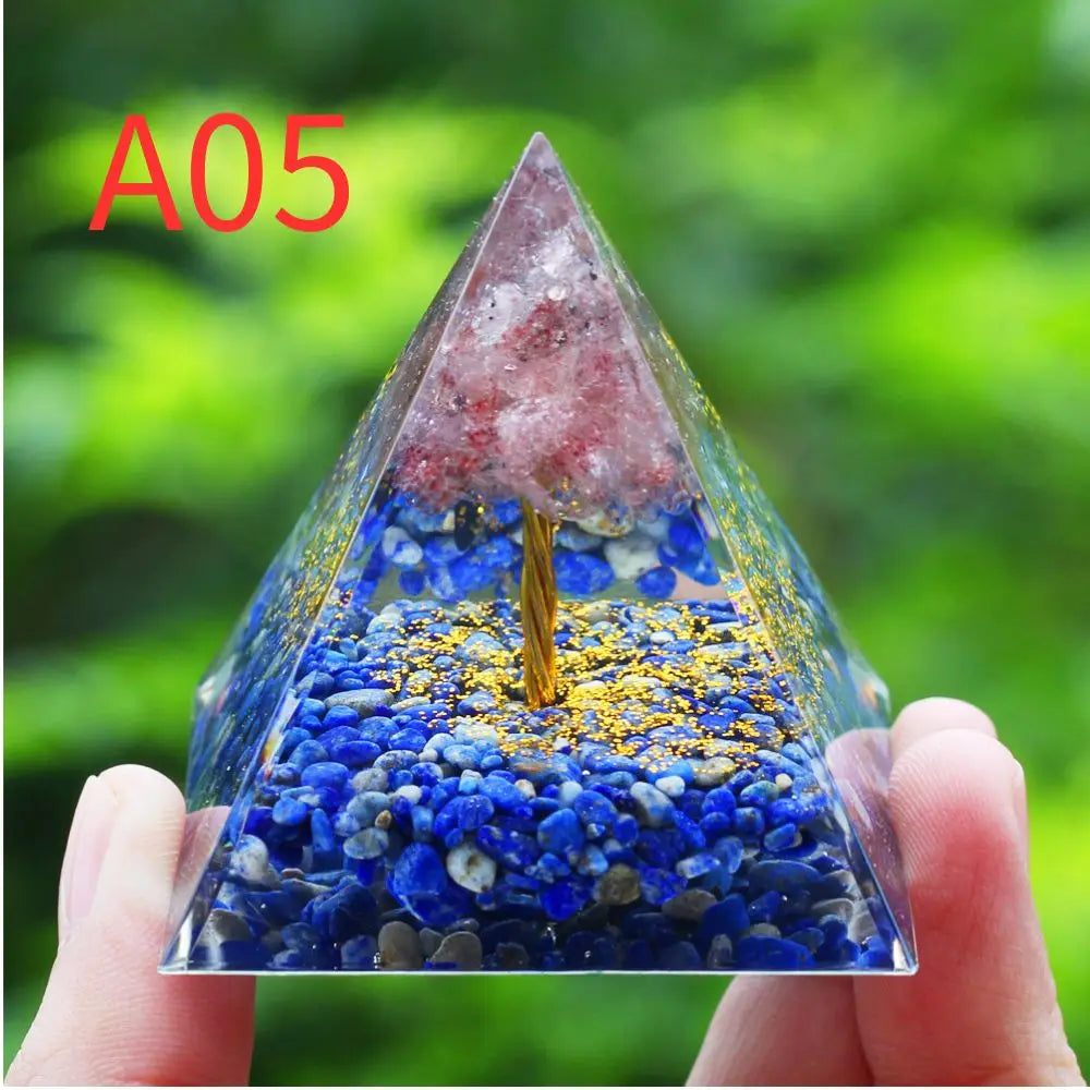 Crystals Stone Orgone Pyramid Energy Generator Natural Amethyst Peridot Reiki Chakra Tool