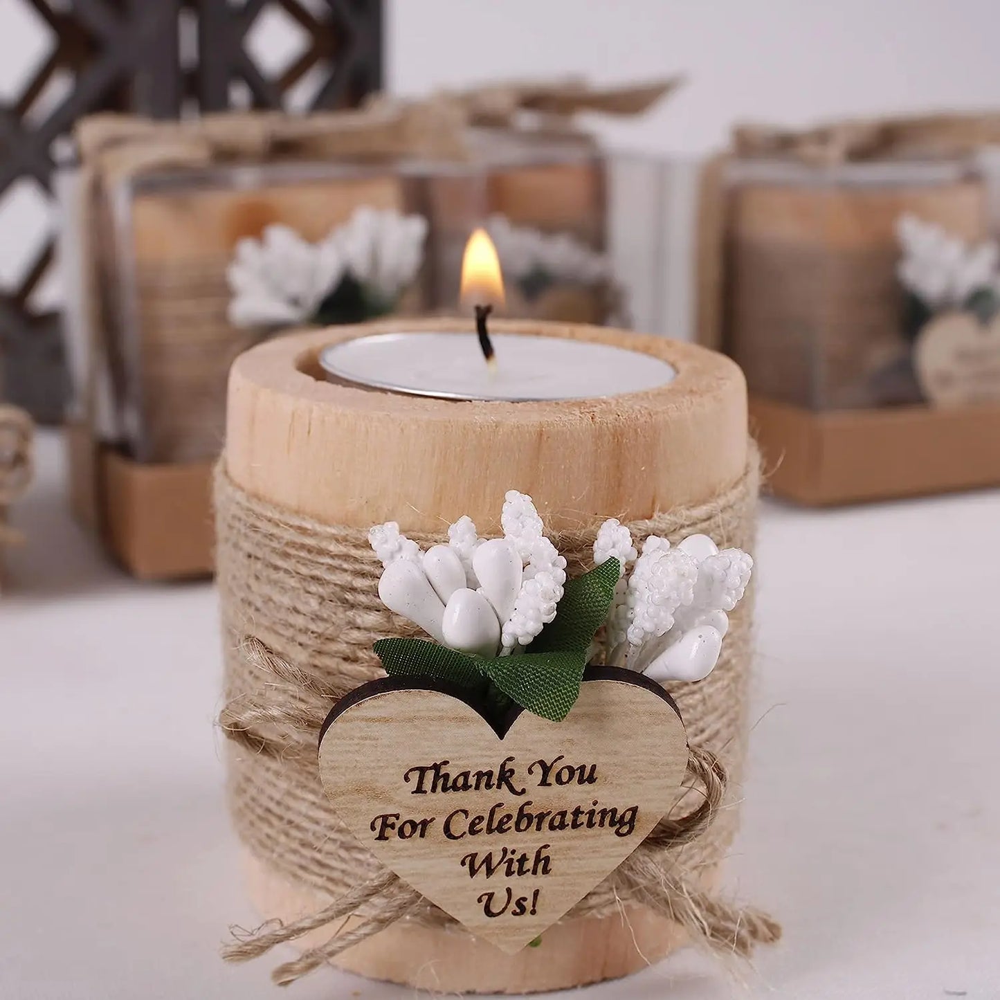 Guest Gift Candle for Wedding Wooden Tealight Holders