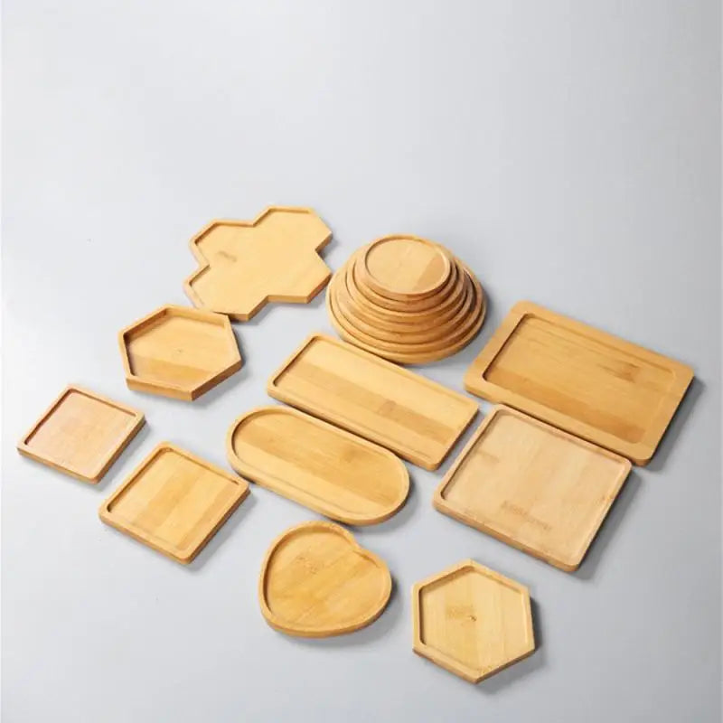 Elegant Multi Bamboo Tray Wood Saucer Flower Pot Tray Cup Pad Coaster Plate For Kitchen