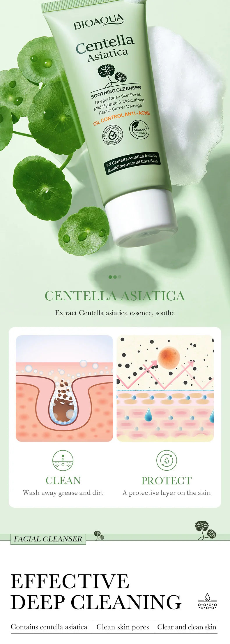 BIOAQUA Centella Asiatica Facial Cleanser for Radiant Skin