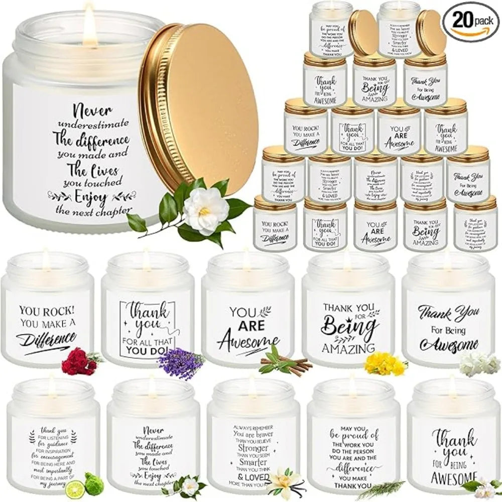 20 Pcs Thank You Candles Bulk Inspirational Gifts for Employees