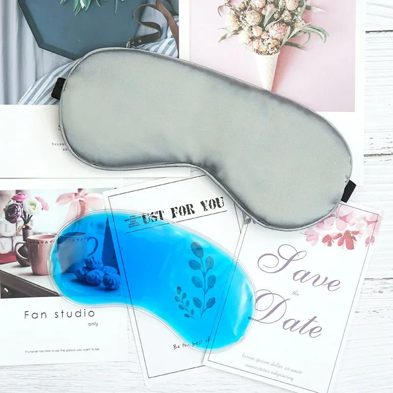 Silk Eyeshade Sleeping Eye Mask Cover with Ice Bag for Travel