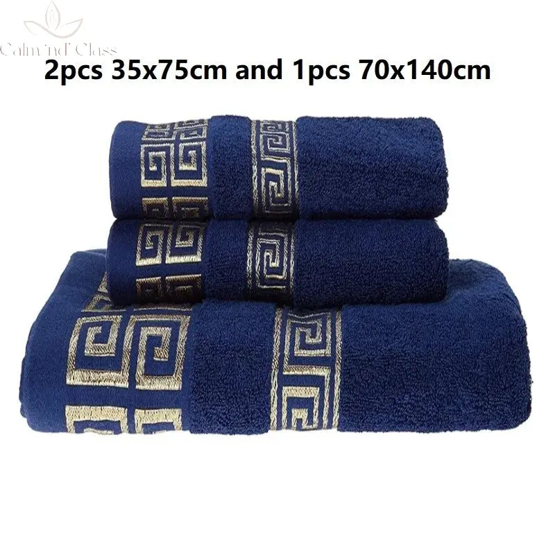 Set of 3 Cotton Bathroom Towels Sets 2pcs Hand Face Towel 35x75cm and 1pcs Big Bath Towels 70X140cm Washcloths Gift Towels 수건 세트 Calm and Class