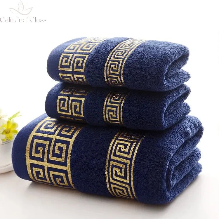 Set of 3 Cotton Bathroom Towels Sets 2pcs Hand Face Towel 35x75cm and 1pcs Big Bath Towels 70X140cm Washcloths Gift Towels 수건 세트 Calm and Class