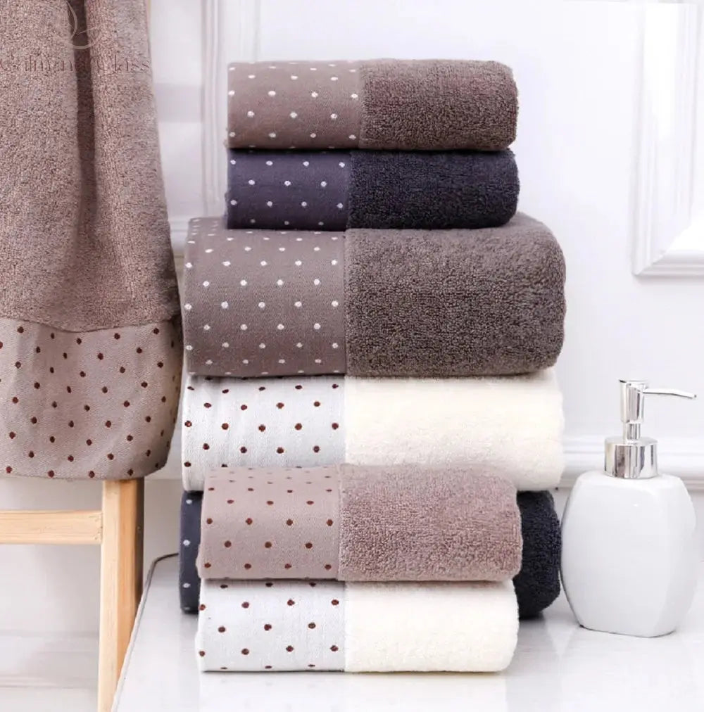 Set of 3 Cotton Bathroom Towels Sets 2pcs Hand Face Towel 35x75cm and 1pcs Big Bath Towels 70X140cm Washcloths Gift Towels 수건 세트 Calm and Class