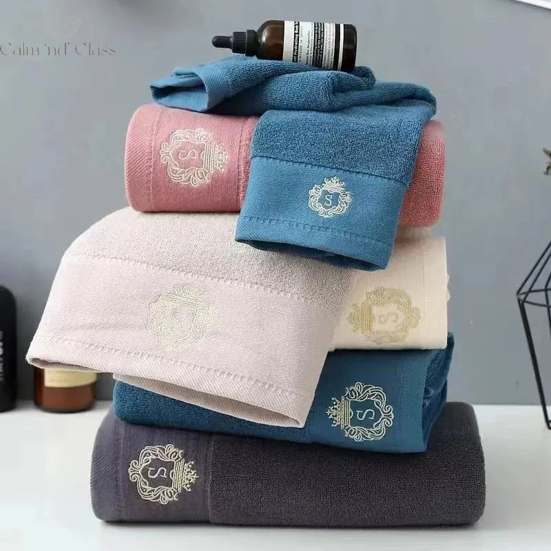 Set of 3 Cotton Bathroom Towels Sets 2pcs Hand Face Towel 35x75cm and 1pcs Big Bath Towels 70X140cm Washcloths Gift Towels 수건 세트 Calm and Class