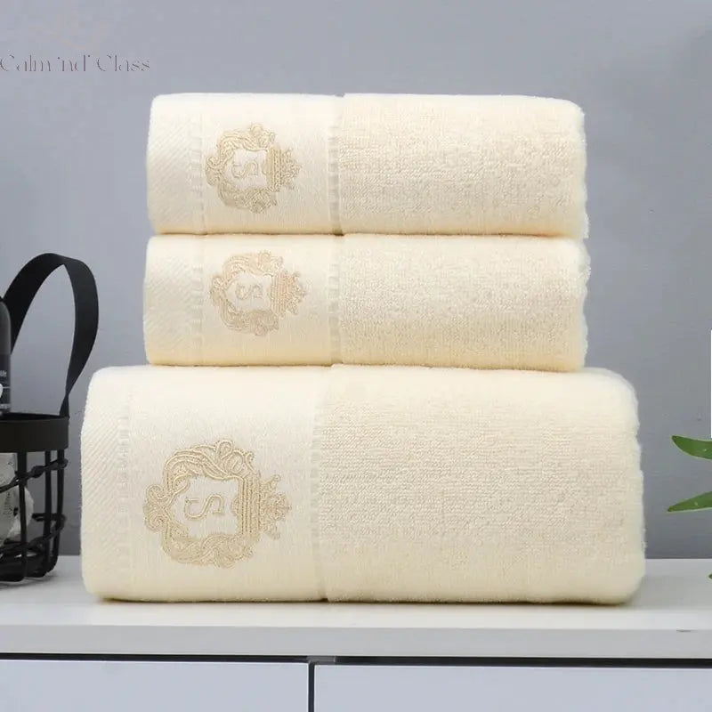 Set of 3 Cotton Bathroom Towels Sets 2pcs Hand Face Towel 35x75cm and 1pcs Big Bath Towels 70X140cm Washcloths Gift Towels 수건 세트 Calm and Class