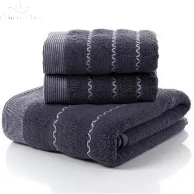 Set of 3 Cotton Bathroom Towels Sets 2pcs Hand Face Towel 35x75cm and 1pcs Big Bath Towels 70X140cm Washcloths Gift Towels 수건 세트 Calm and Class