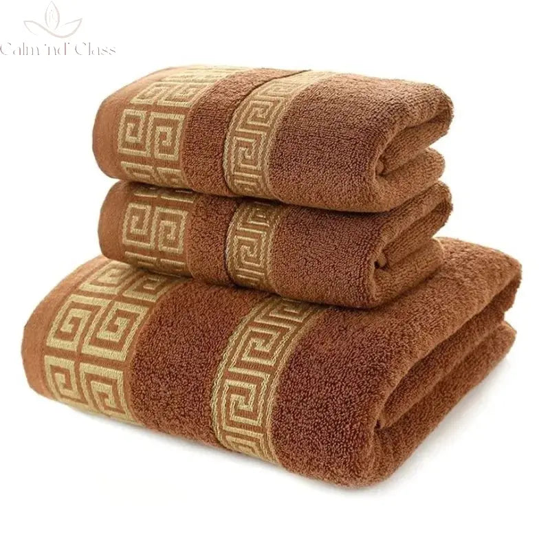 Set of 3 Cotton Bathroom Towels Sets 2pcs Hand Face Towel 35x75cm and 1pcs Big Bath Towels 70X140cm Washcloths Gift Towels 수건 세트 Calm and Class