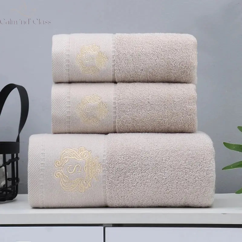 Set of 3 Cotton Bathroom Towels Sets 2pcs Hand Face Towel 35x75cm and 1pcs Big Bath Towels 70X140cm Washcloths Gift Towels 수건 세트 Calm and Class