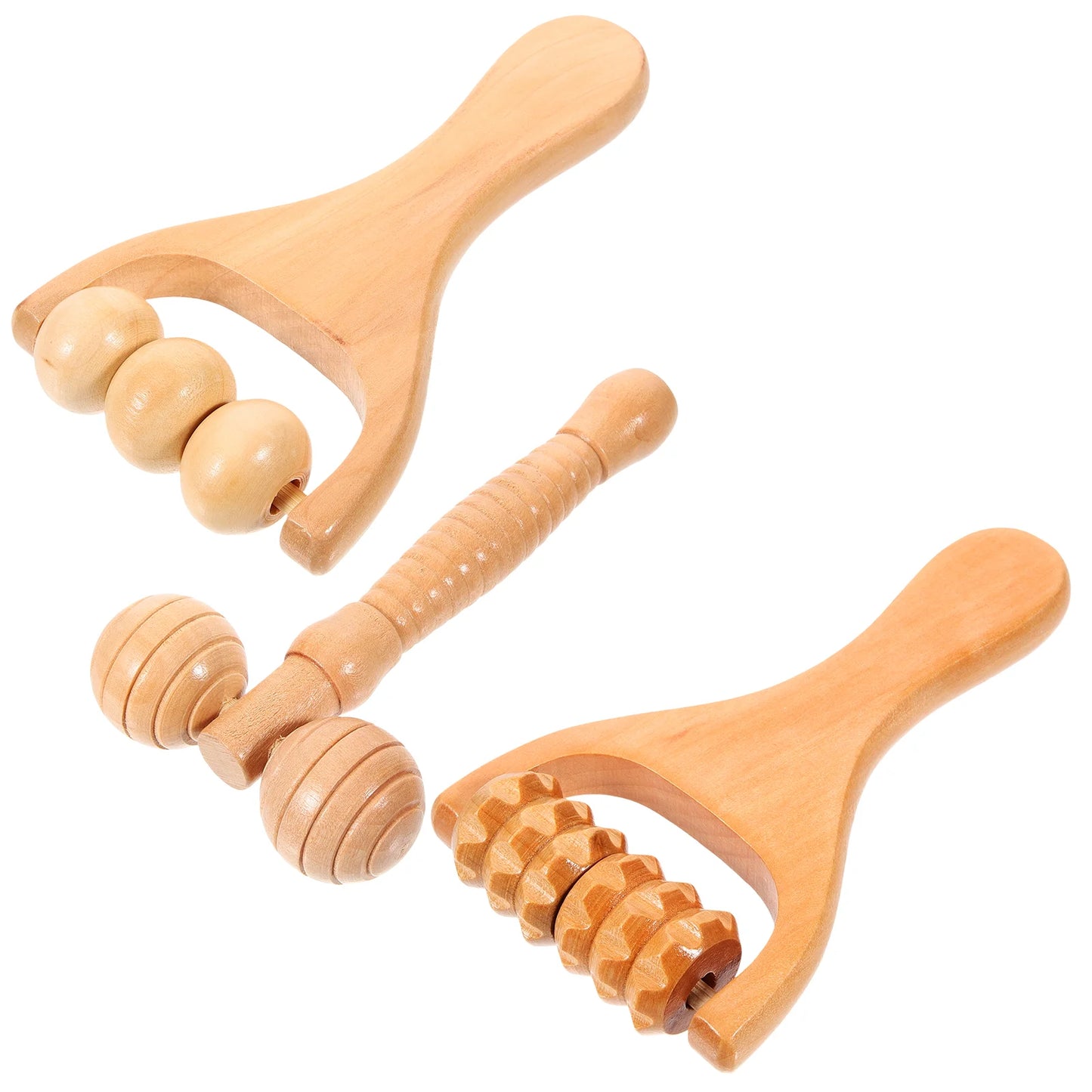 3 Pcs Neck and Waist Soothing Massage Tool Wooden Roller