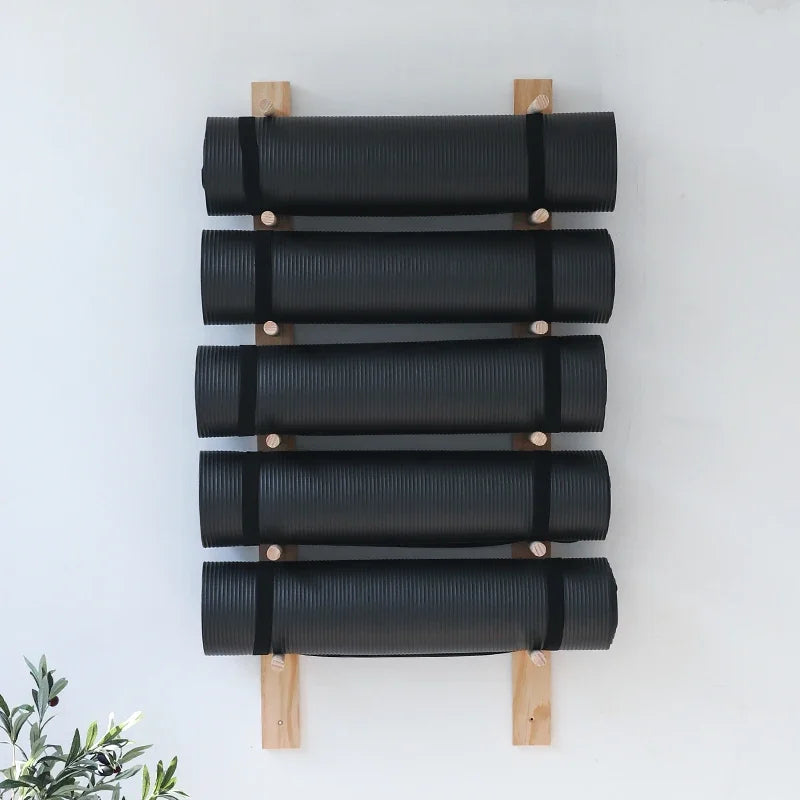 Solid Wood Yoga Mat Storage Organizer Wall Shelf Rack