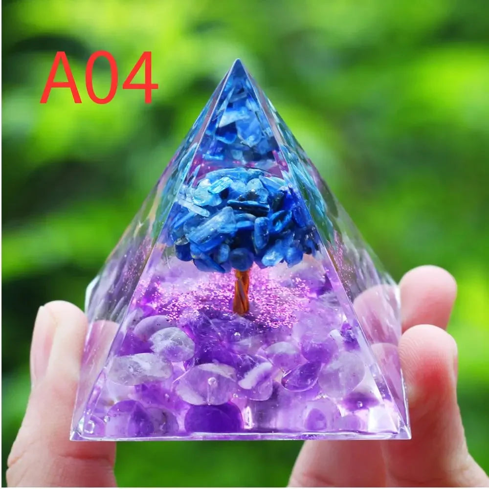 Crystals Stone Orgone Pyramid Energy Generator Natural Amethyst Peridot Reiki Chakra Tool