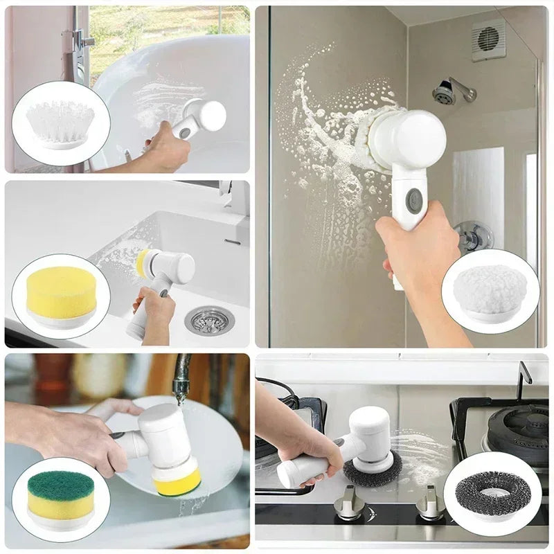 Powerful Electric Spin Scrubber with 5 Interchangeable Heads