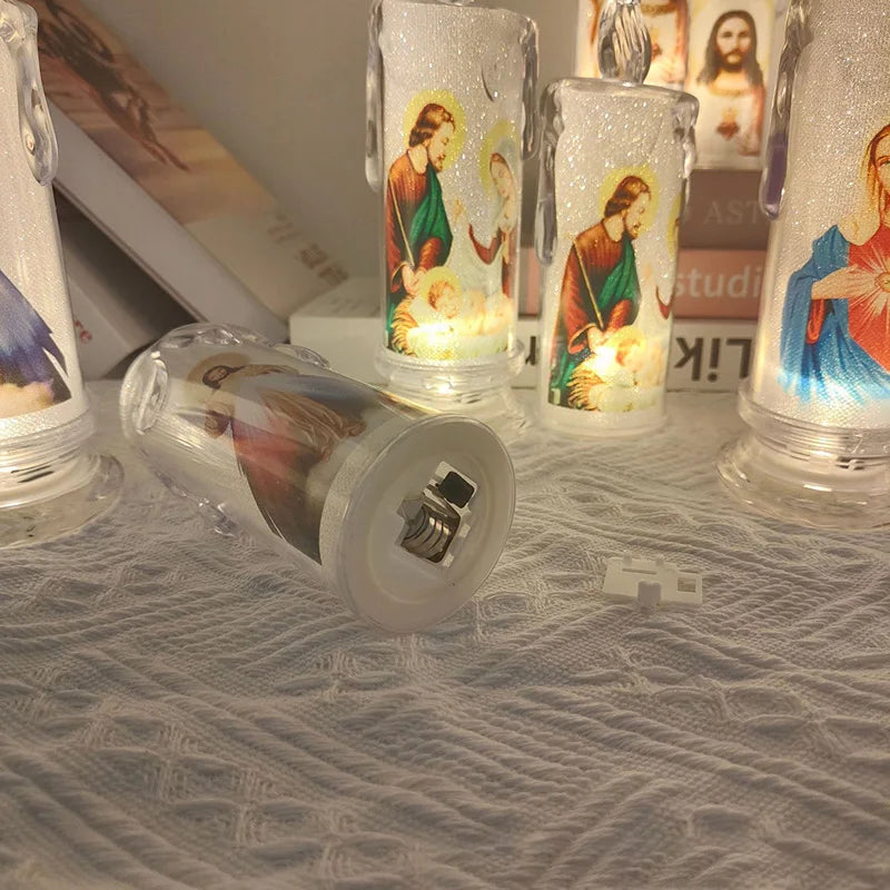 Jesus Virgin Christ Candle Lamp Flameless LED Tea Light Deco