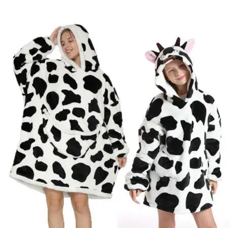 Comemore Winter Cow Cat Hoodie Oversize Plush Comfort Wear