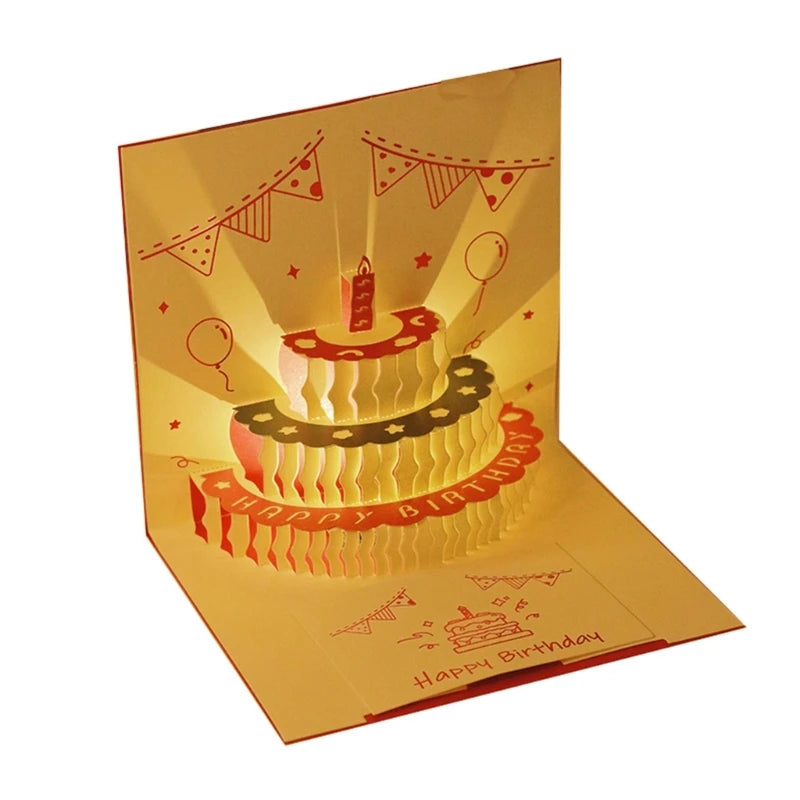 3D Musical Birthday Cake Card LED Light Pop-Up Greeting Cards for All Occasion