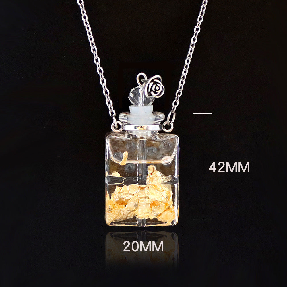 Fashion Crystal Aromatherapy Necklace Goldleaf Glass Pendant