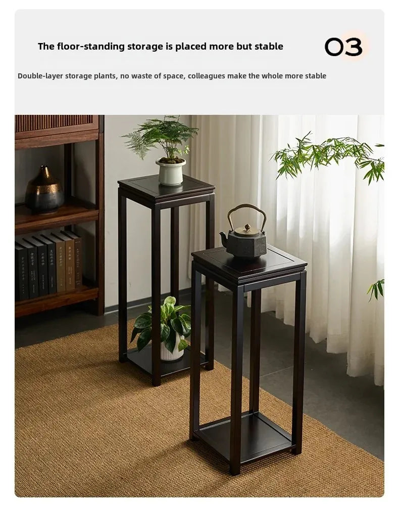 Chinese Style Plant Shelf Retro Bamboo Flower Stand Organizer