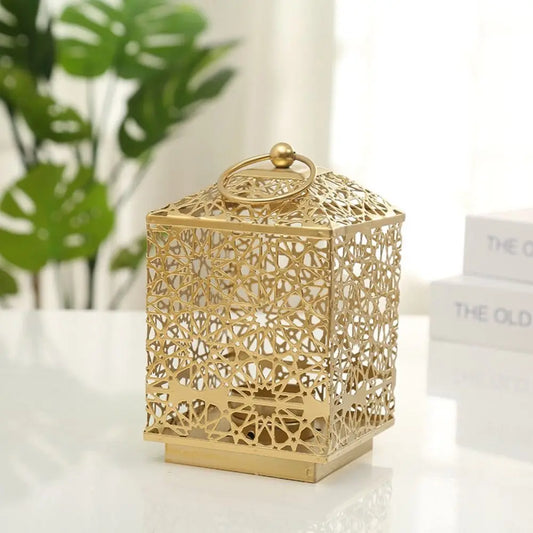 Creative European-Style Hollow Metal Wind Lamp Gold Candle Stand