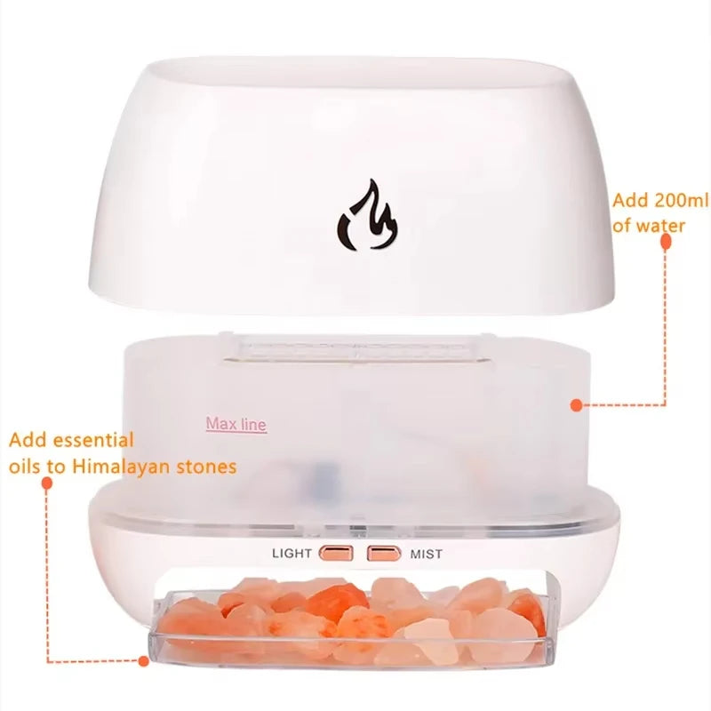 New Himalayan Crystal Salt Stone Aroma Humidifier with 3D Night Light