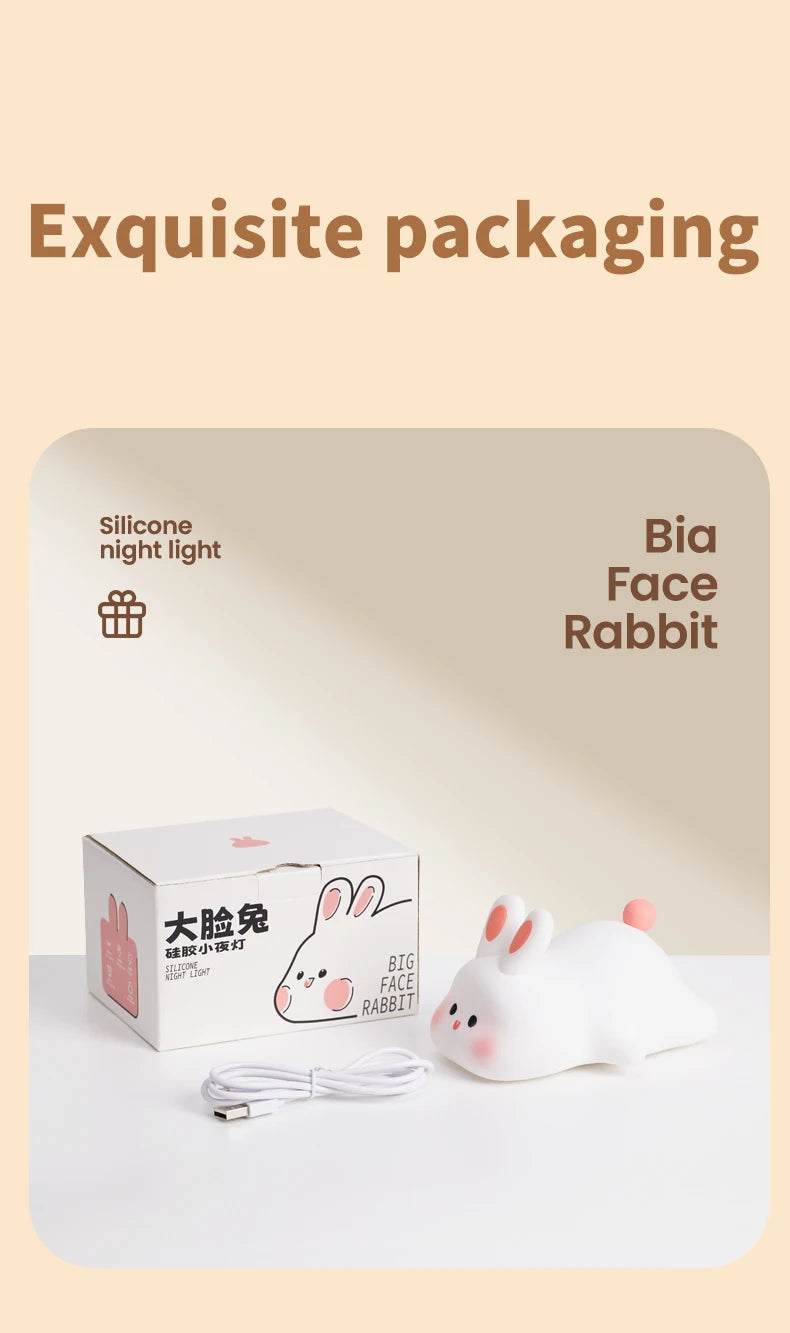 Big Face Rabbit Night Light Cute Silicone Soft Lamp Gift