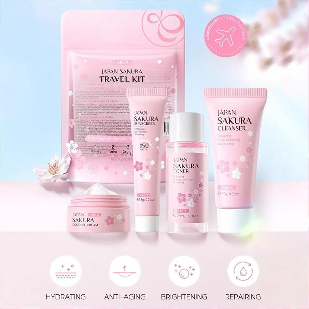 4pcs/Bag Sakura Skin Care Sets Facial Cleanser Toner Sunscreen Products