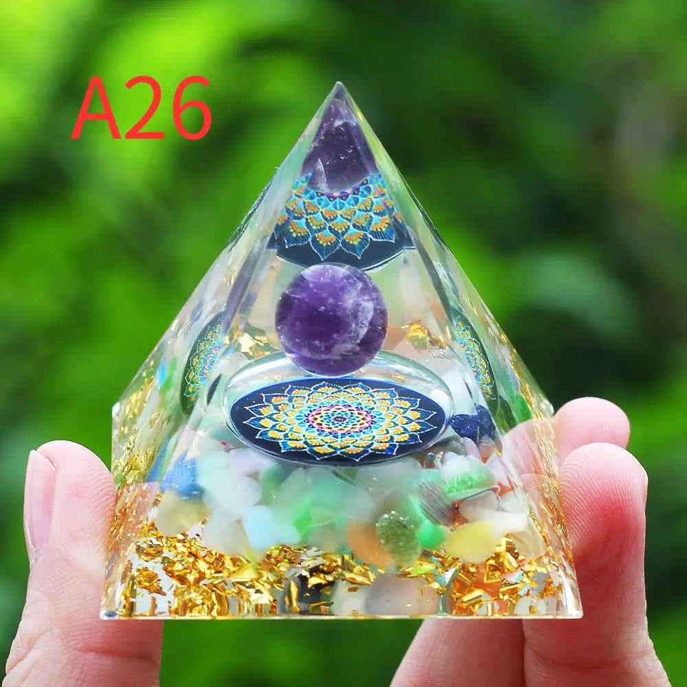 Crystals Stone Orgone Pyramid Energy Generator Natural Amethyst Peridot Reiki Chakra Tool