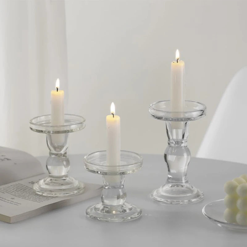 Ins Glass Candle Holders Luxury Transparent Tray for Romantic Decor