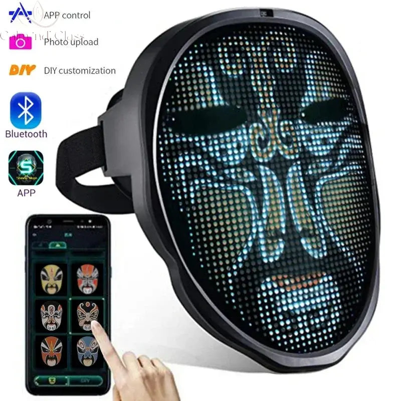 Smart LED Face Masks Programmable Bluetooth APP Control Change Face DIY Photoes for Party Display LED Light Mask for Halloween Calm and Class