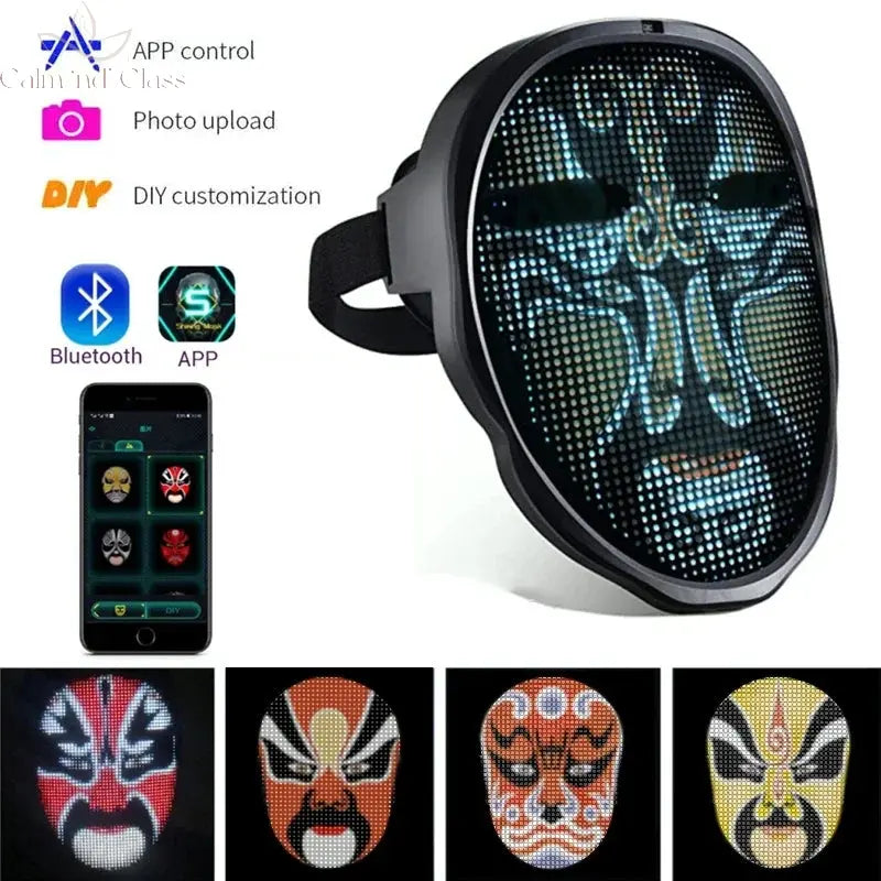 Smart LED Face Masks Programmable Bluetooth APP Control Change Face DIY Photoes for Party Display LED Light Mask for Halloween Calm and Class