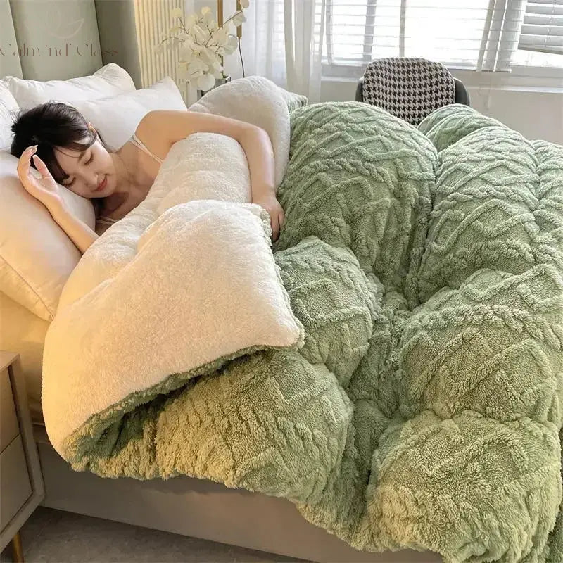 Soft Super Thick Winter Warm Blanket Artificial Lamb Cashmere Weighted Blankets for Beds Cozy Thicker Warmth Quilt Comforter Calm and Class