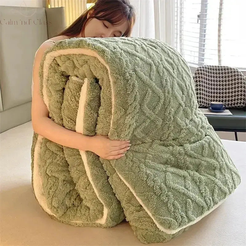 Soft Super Thick Winter Warm Blanket Artificial Lamb Cashmere Weighted Blankets for Beds Cozy Thicker Warmth Quilt Comforter Calm and Class