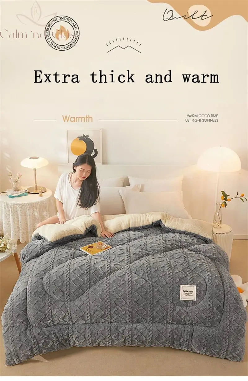 Soft Super Thick Winter Warm Blanket Artificial Lamb Cashmere Weighted Blankets for Beds Cozy Thicker Warmth Quilt Comforter Calm and Class