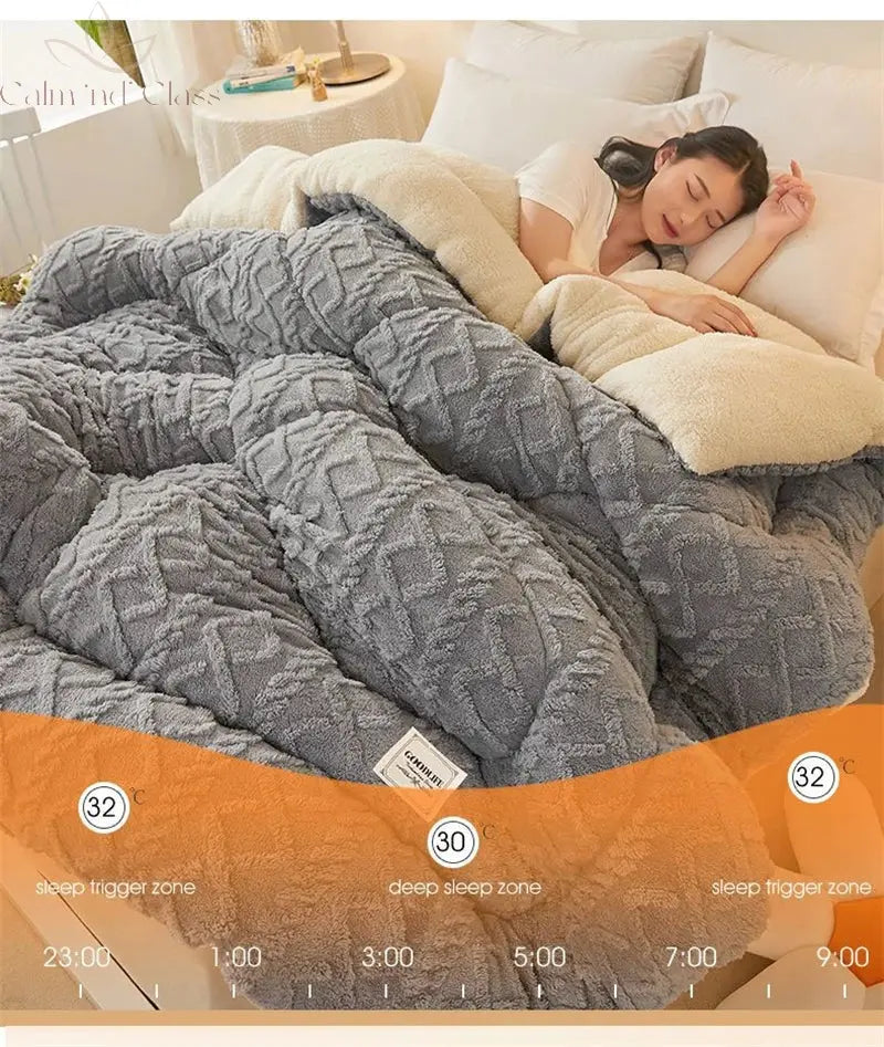 Soft Super Thick Winter Warm Blanket Artificial Lamb Cashmere Weighted Blankets for Beds Cozy Thicker Warmth Quilt Comforter Calm and Class