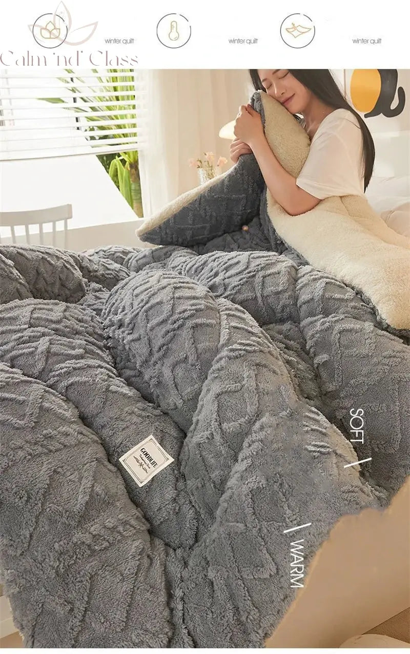 Soft Super Thick Winter Warm Blanket Artificial Lamb Cashmere Weighted Blankets for Beds Cozy Thicker Warmth Quilt Comforter Calm and Class