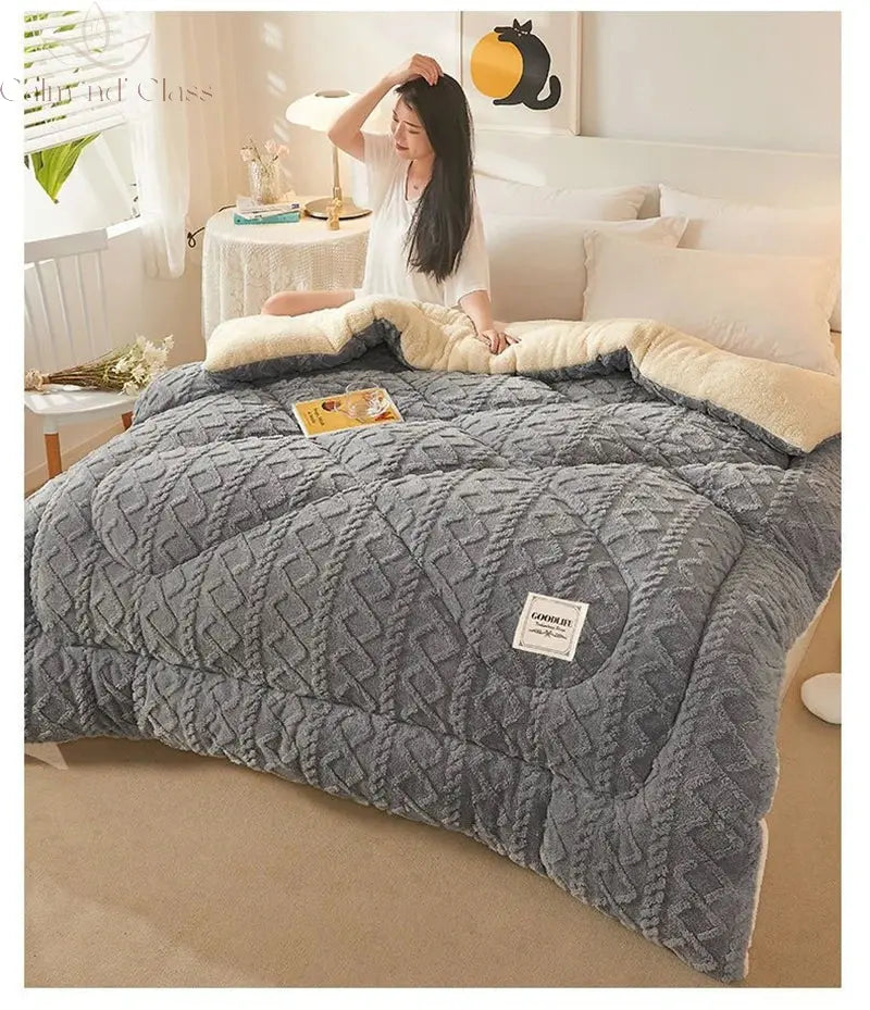 Soft Super Thick Winter Warm Blanket Artificial Lamb Cashmere Weighted Blankets for Beds Cozy Thicker Warmth Quilt Comforter Calm and Class