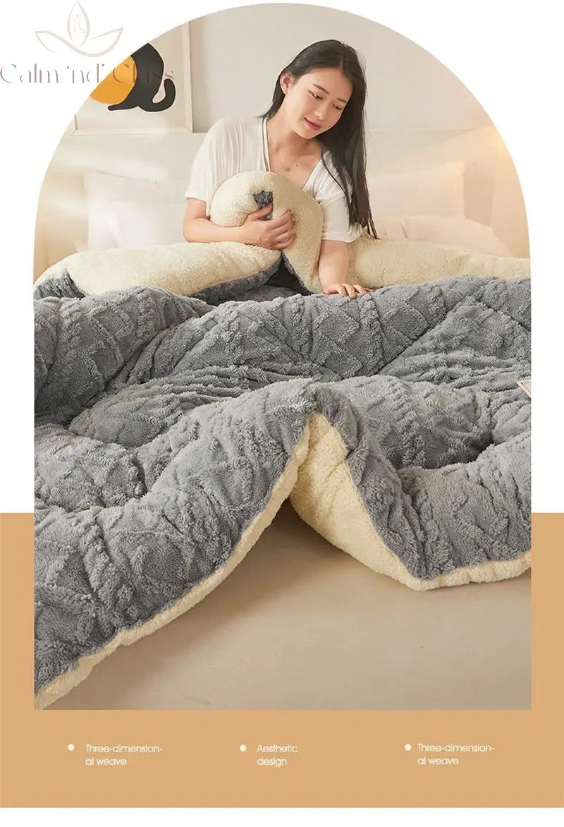 Soft Super Thick Winter Warm Blanket Artificial Lamb Cashmere Weighted Blankets for Beds Cozy Thicker Warmth Quilt Comforter Calm and Class