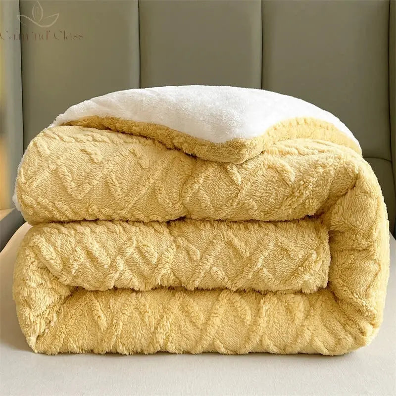 Soft Super Thick Winter Warm Blanket Artificial Lamb Cashmere Weighted Blankets for Beds Cozy Thicker Warmth Quilt Comforter Calm and Class