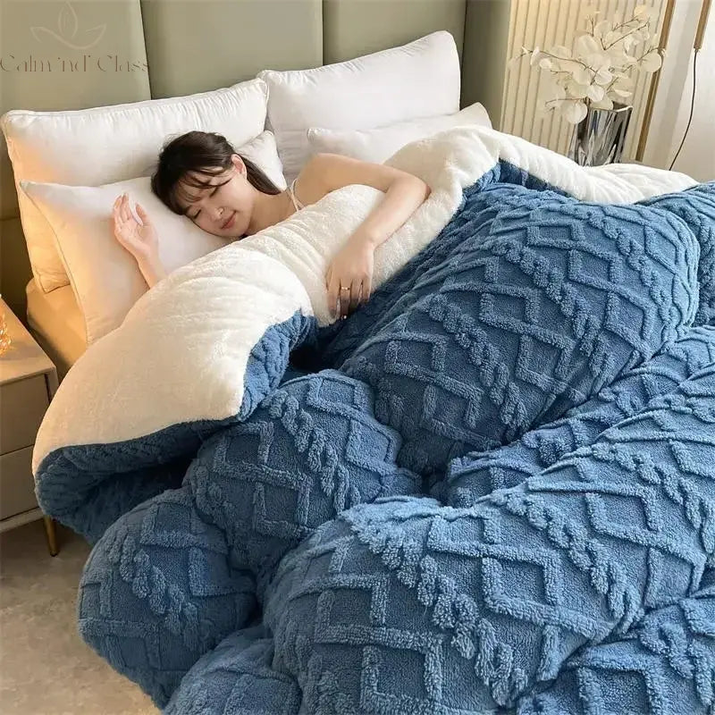 Soft Super Thick Winter Warm Blanket Artificial Lamb Cashmere Weighted Blankets for Beds Cozy Thicker Warmth Quilt Comforter Calm and Class