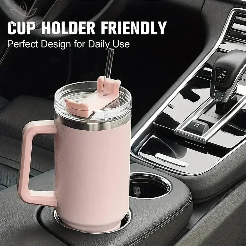 Stainless Steel Water Bottle with Handle Lid Straw Vacuum Thermos Cup Car Coffee Mug Personalized Tumbler 40oz Calm and Class