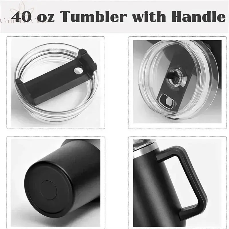 Stainless Steel Water Bottle with Handle Lid Straw Vacuum Thermos Cup Car Coffee Mug Personalized Tumbler 40oz Calm and Class