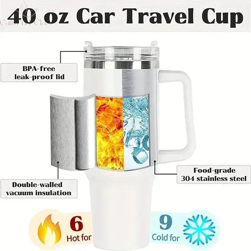 Stainless Steel Water Bottle with Handle Lid Straw Vacuum Thermos Cup Car Coffee Mug Personalized Tumbler 40oz Calm and Class