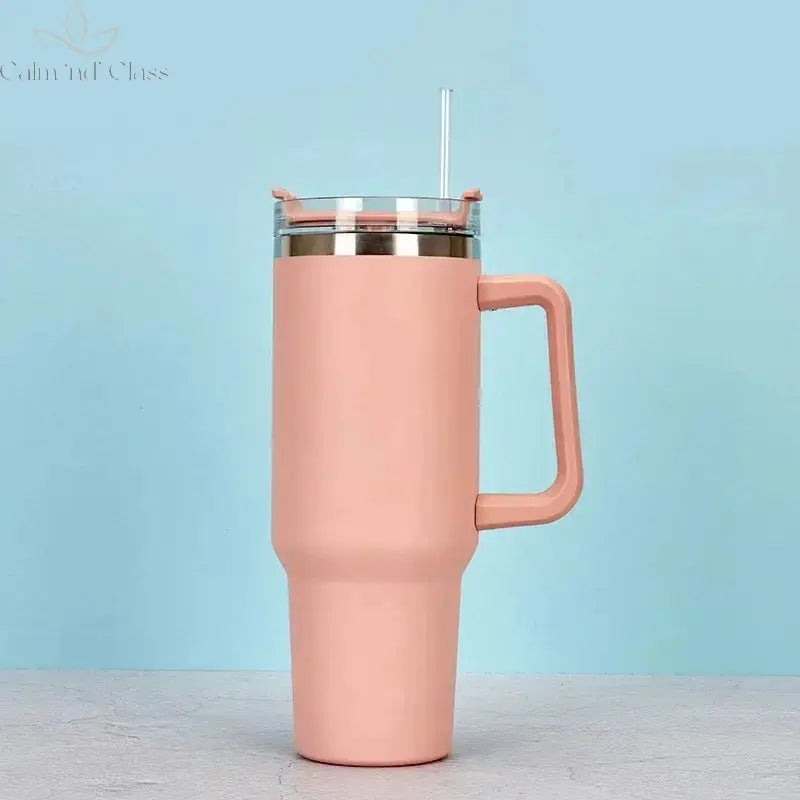 Stainless Steel Water Bottle with Handle Lid Straw Vacuum Thermos Cup Car Coffee Mug Personalized Tumbler 40oz Calm and Class