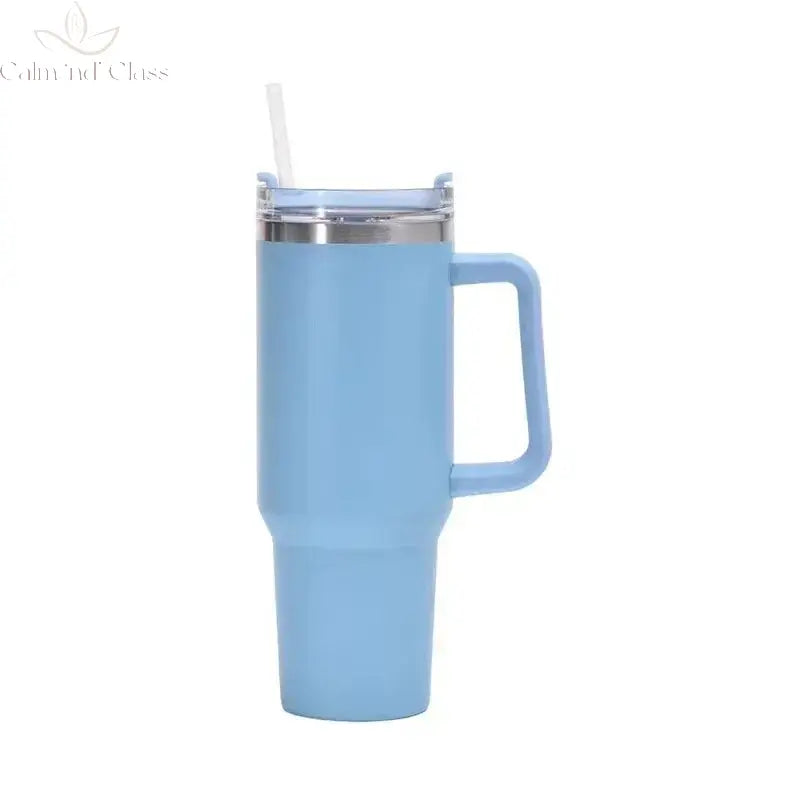 Stainless Steel Water Bottle with Handle Lid Straw Vacuum Thermos Cup Car Coffee Mug Personalized Tumbler 40oz Calm and Class